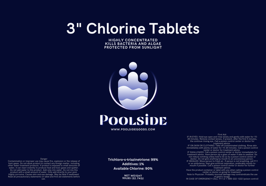 Poolside - 3 Inch Chlorine Tabs - 50lb Container, Plastic Lined